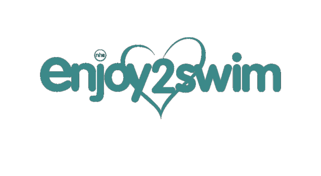 Enjoy2Swim logo with heart and NHS partnership symbol.